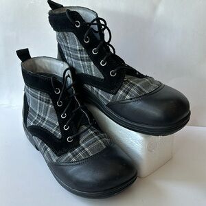 Alegria black leather strap up boots with tartan accent comfort walking boots 37